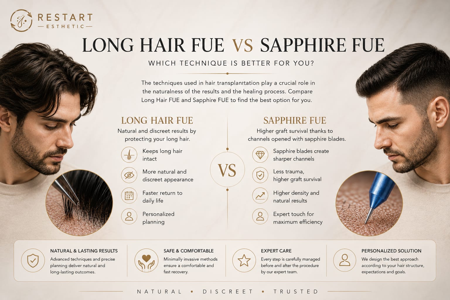 Long Hair FUE vs Sapphire FUE comparison